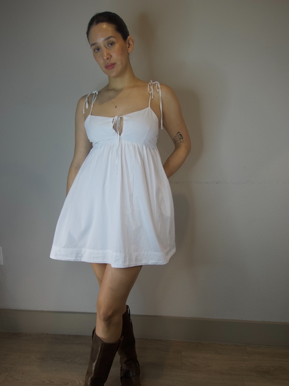 Nia The Label White Tie-Strap Mini Dress Size M